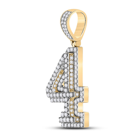 10k Yellow Gold Mens Round Diamond Number 4 Charm Pendant 1-3/8 Cttw