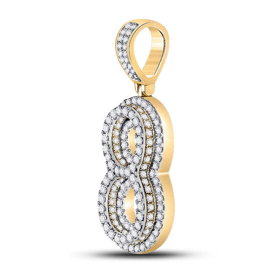 10k Yellow Gold Mens Round Diamond Number 8 Charm Pendant 1-5/8 Cttw