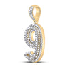 10k Yellow Gold Mens Round Diamond Number 9 Charm Pendant 1-5/8 Cttw