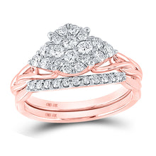  10k Rose Gold Round Diamond Cluster Bridal Wedding Ring Band Set 5/8 Cttw