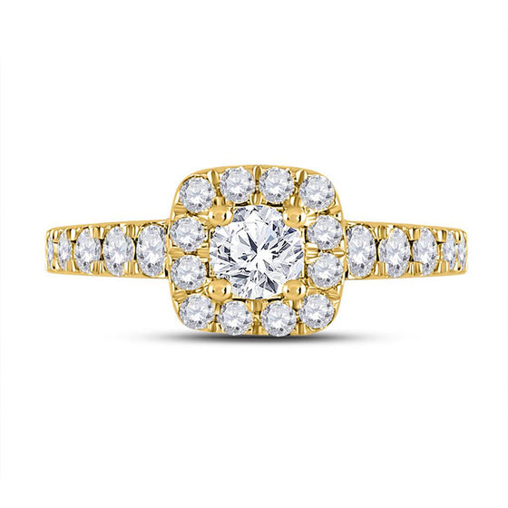 14k Yellow Gold Round Diamond Halo Bridal Wedding Engagement Ring 1-1/2 Cttw