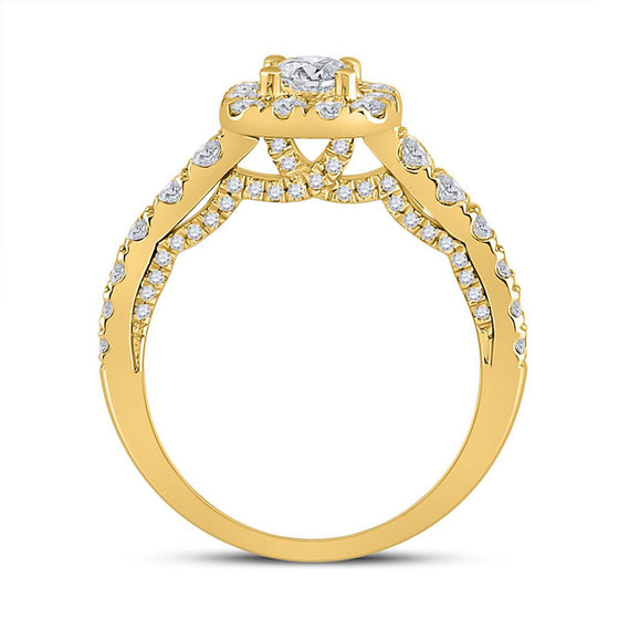 14k Yellow Gold Round Diamond Halo Bridal Wedding Engagement Ring 1-1/2 Cttw