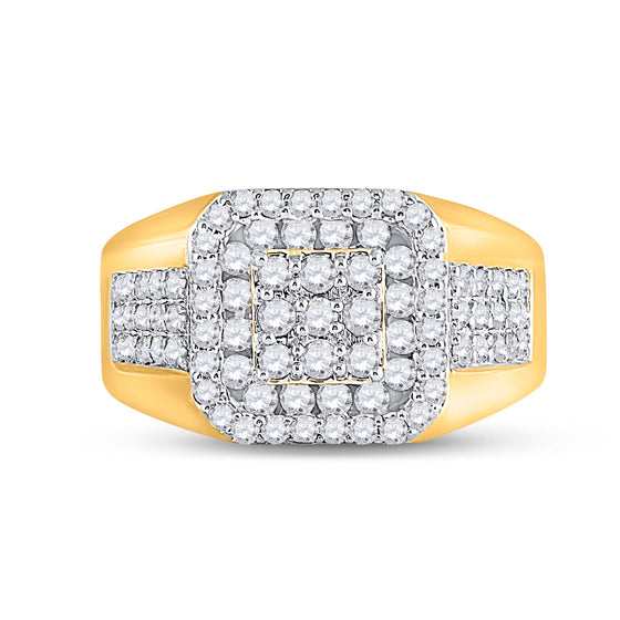 14k Yellow Gold Mens Round Diamond Square Ring 1-1/4 Cttw