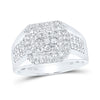 14k White Gold Mens Round Diamond Square Ring 1-1/4 Cttw