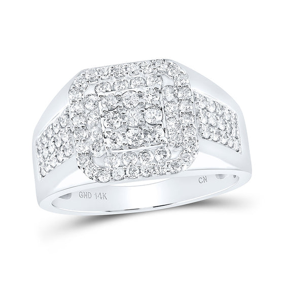 14k White Gold Mens Round Diamond Square Ring 1-1/4 Cttw
