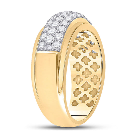 14k Yellow Gold Mens Round Diamond Pave Band Ring 1-1/2 Cttw