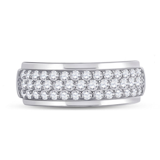14k White Gold Mens Round Diamond Pave Band Ring 1-1/2 Cttw