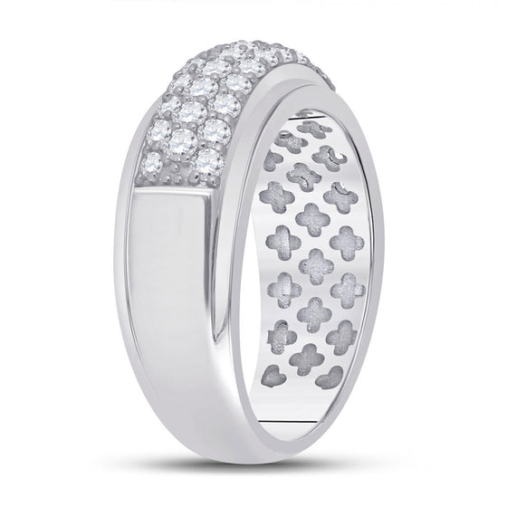 14k White Gold Mens Round Diamond Pave Band Ring 1-1/2 Cttw