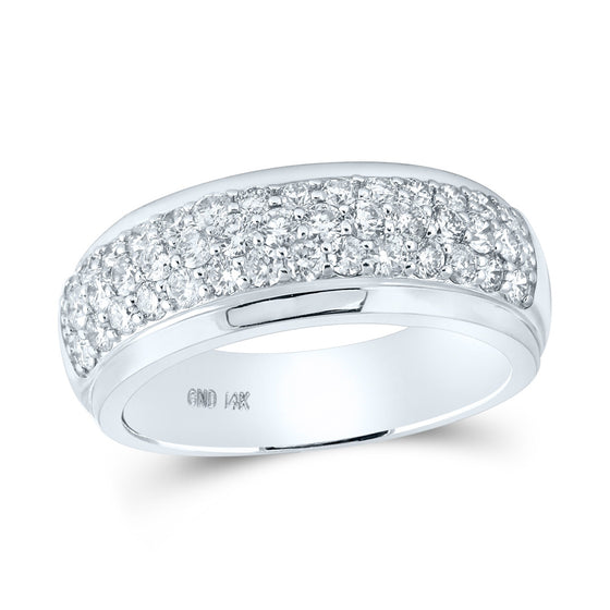 14k White Gold Mens Round Diamond Pave Band Ring 1-1/2 Cttw