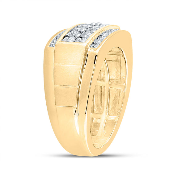 14k Yellow Gold Mens Round Diamond Band Ring 1-1/2 Cttw