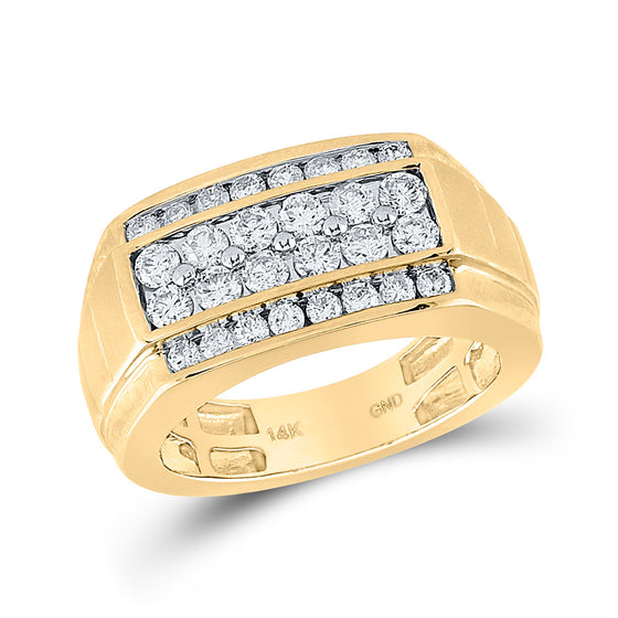 14k Yellow Gold Mens Round Diamond Band Ring 1-1/2 Cttw