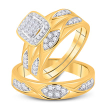  10k Yellow Gold His Hers Princess Diamond Square Matching Wedding Set 5/8 Cttw