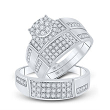  14k White Gold His Hers Round Diamond Cluster Matching Wedding Set 1 Cttw