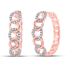  10k Rose Gold Womens Round Diamond Cuban Curb Link Hoop Earrings 1/5 Cttw