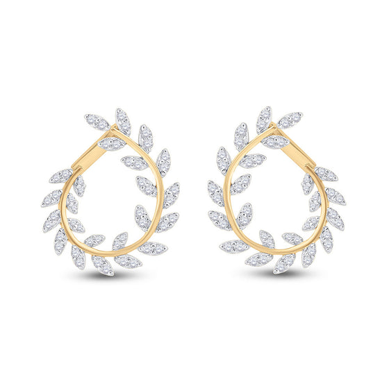 14k Yellow Gold Womens Round Diamond Twist Vine Hoop Earrings 1 Cttw