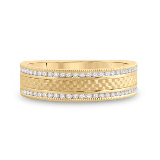 14k Yellow Gold Mens Round Diamond Wedding Brick Band Ring 1/3 Cttw