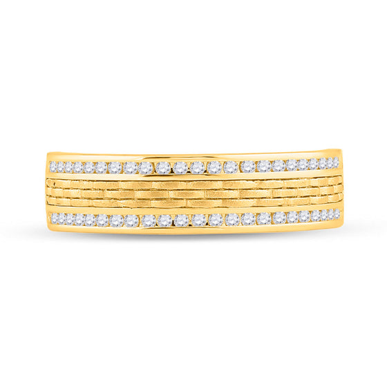 14k Yellow Gold Mens Round Diamond Wedding Brick Inlay Band Ring 1/3 Cttw
