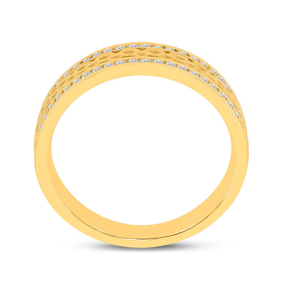14k Yellow Gold Mens Round Diamond Wedding Brick Inlay Band Ring 1/3 Cttw