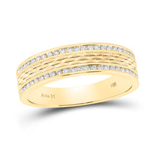  14k Yellow Gold Mens Round Diamond Wedding Brick Inlay Band Ring 1/3 Cttw