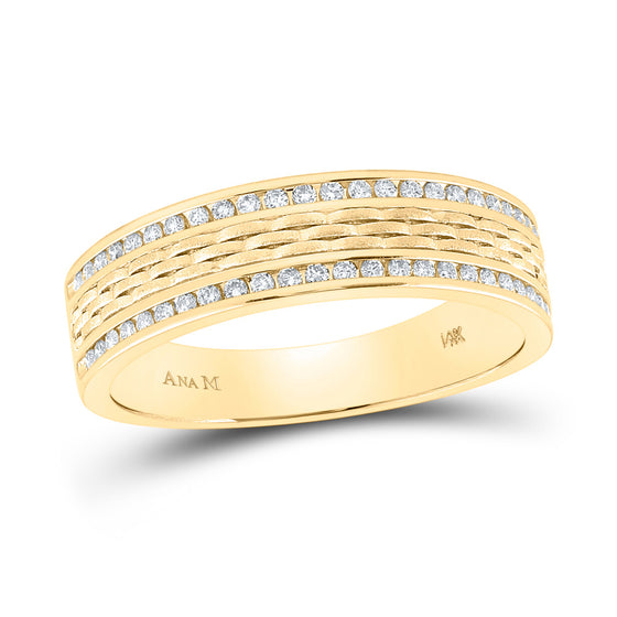 14k Yellow Gold Mens Round Diamond Wedding Brick Inlay Band Ring 1/3 Cttw