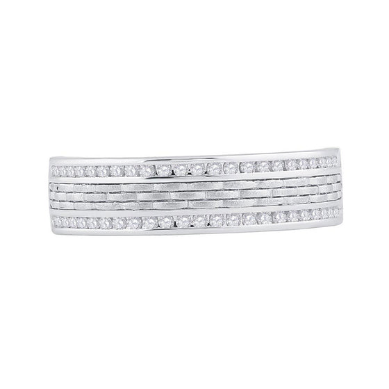 14k White Gold Mens Round Diamond Wedding Brick Inlay Band Ring 1/3 Cttw