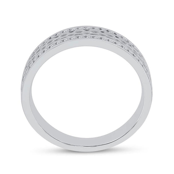 14k White Gold Mens Round Diamond Wedding Brick Inlay Band Ring 1/3 Cttw