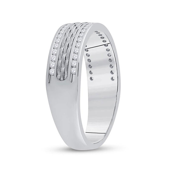 14k White Gold Mens Round Diamond Wedding Brick Inlay Band Ring 1/3 Cttw