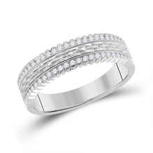  14k White Gold Mens Round Diamond Wedding Brick Inlay Band Ring 1/3 Cttw