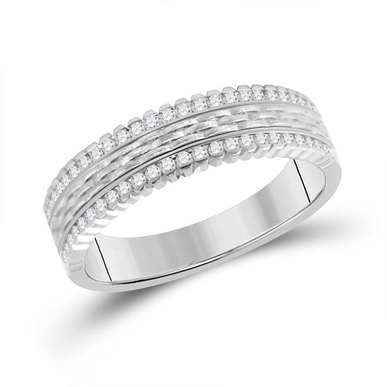 14k White Gold Mens Round Diamond Wedding Brick Inlay Band Ring 1/3 Cttw
