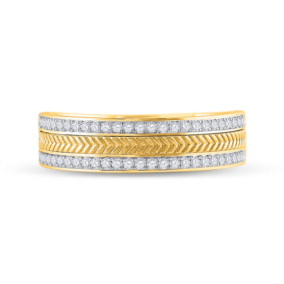 14k Yellow Gold Mens Round Diamond Wedding Wheat Texture Band Ring 1/3 Cttw