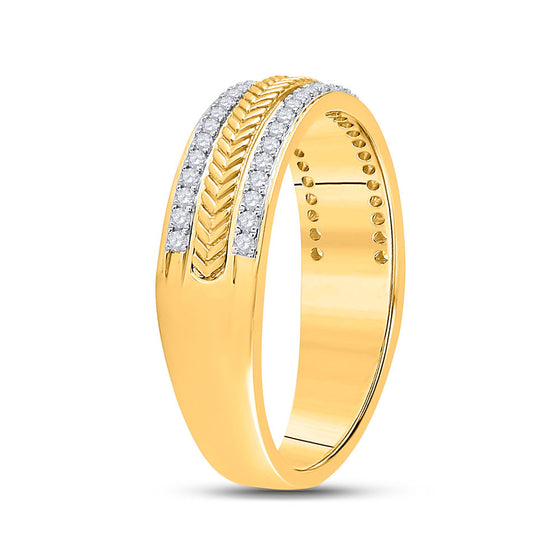 14k Yellow Gold Mens Round Diamond Wedding Wheat Texture Band Ring 1/3 Cttw