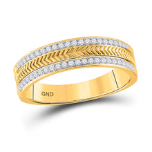  14k Yellow Gold Mens Round Diamond Wedding Wheat Texture Band Ring 1/3 Cttw