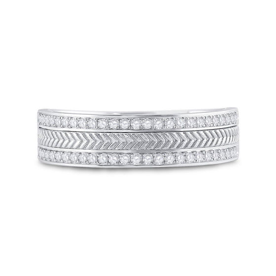 14k White Gold Mens Round Diamond Wedding Wheat Texture Band Ring 1/3 Cttw