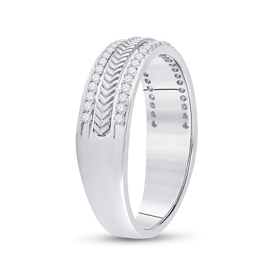 14k White Gold Mens Round Diamond Wedding Wheat Texture Band Ring 1/3 Cttw