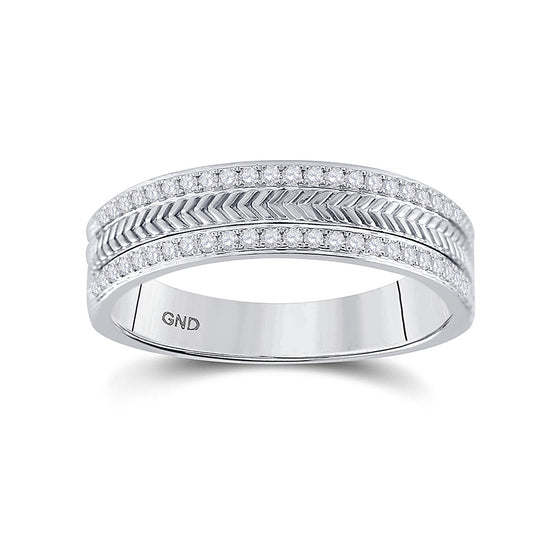 14k White Gold Mens Round Diamond Wedding Wheat Texture Band Ring 1/3 Cttw