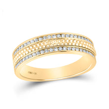  14k Yellow Gold Mens Round Diamond Wedding Hammered Inlay Band Ring 1/3 Cttw