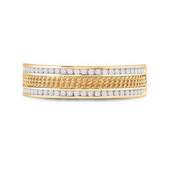 14k Yellow Gold Mens Round Diamond Wedding Textured Band Ring 1/3 Cttw