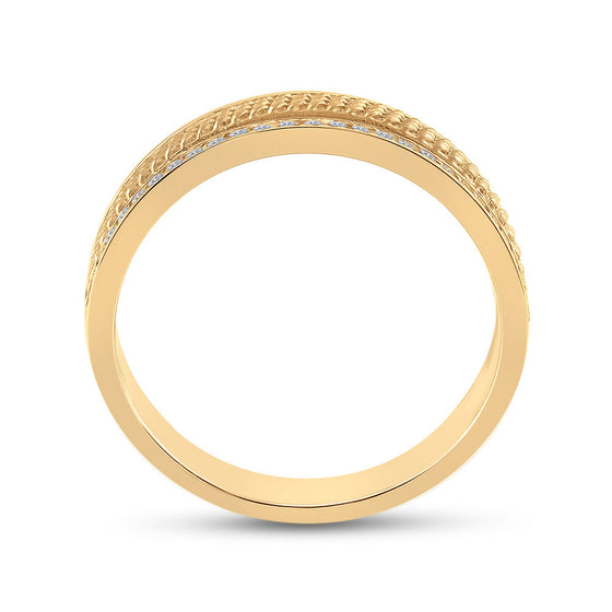 14k Yellow Gold Mens Round Diamond Wedding Textured Band Ring 1/3 Cttw