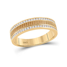  14k Yellow Gold Mens Round Diamond Wedding Textured Band Ring 1/3 Cttw