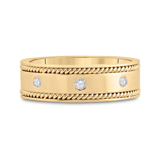 14k Yellow Gold Mens Round Diamond Wedding Rope Band Ring 1/4 Cttw
