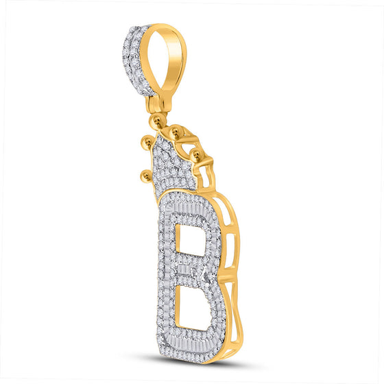 10k Yellow Gold Mens Baguette Diamond Crown B Letter Charm Pendant 1 Cttw