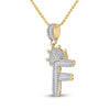 10k Yellow Gold Mens Baguette Diamond Crown F Letter Charm Pendant 5/8 Cttw