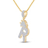 10k Yellow Gold Mens Baguette Diamond Crown R Letter Charm Pendant 3/4 Cttw