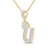10k Yellow Gold Mens Baguette Diamond Crown U Letter Charm Pendant 5/8 Cttw