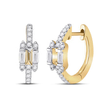  14k Yellow Gold Womens Baguette Diamond Hoop Earrings 1/3 Cttw