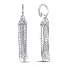  14k White Gold Womens Round Diamond Chain Teardrop Dangle Earrings 1-5/8 Cttw