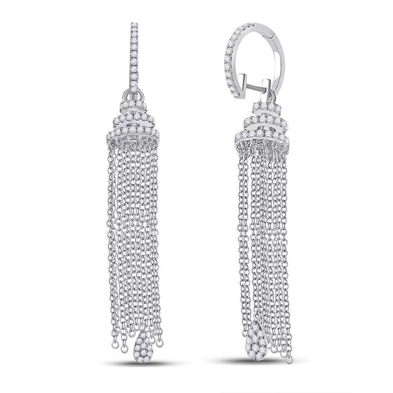 14k White Gold Womens Round Diamond Chain Teardrop Dangle Earrings 1-5/8 Cttw