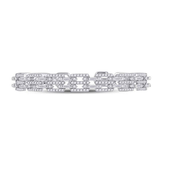 14k White Gold Womens Baguette Diamond Bangle Bracelet 2-1/2 Cttw