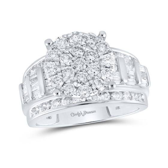 10k White Gold Round Diamond Cluster Bridal Wedding Engagement Ring 2 Cttw