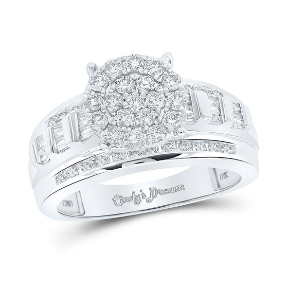 10k White Gold Round Diamond Cluster Bridal Wedding Engagement Ring 1 Cttw